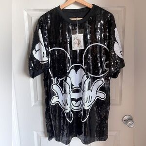 Black & White Sequin Asymmetrical Dress with Graphic Motif